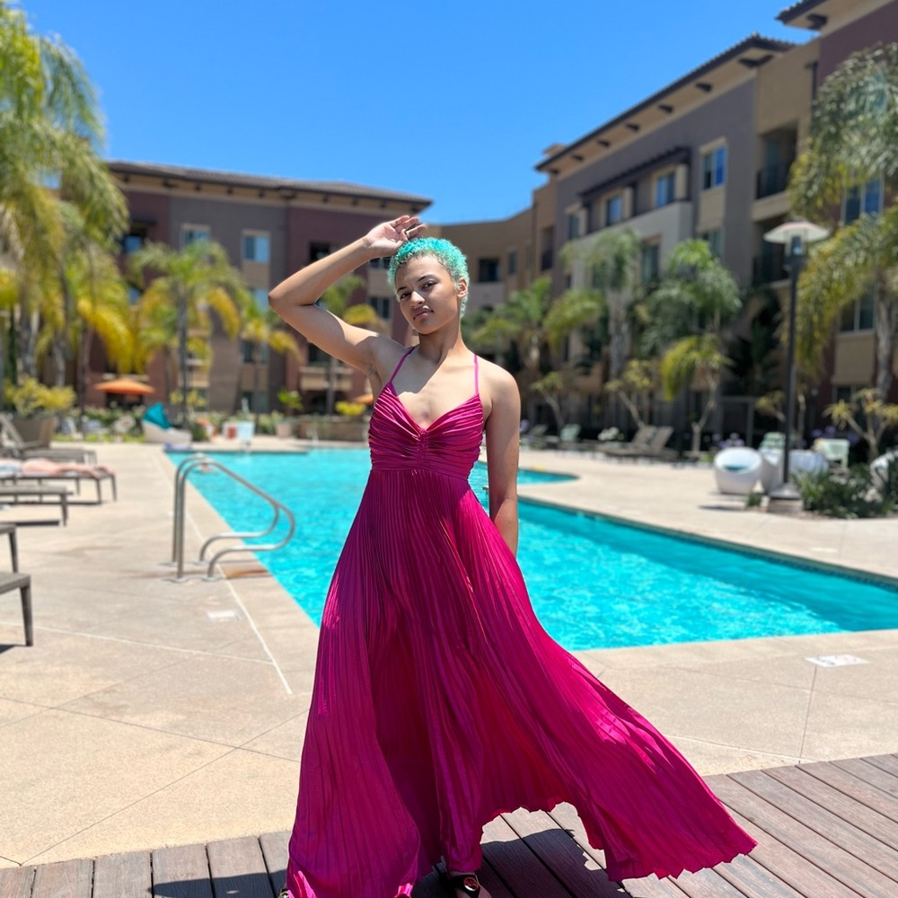 Luxxel Pink Spaghetti Strap Sundress Resort Wear Maxi